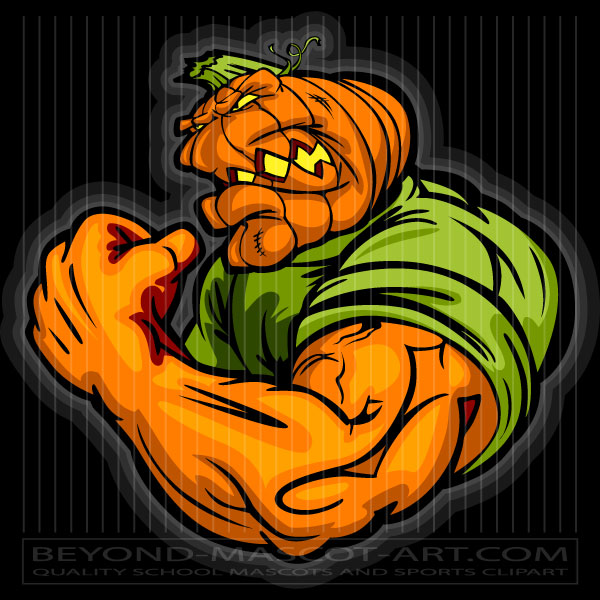 Pumpkin Flexing Arms Cartoon
