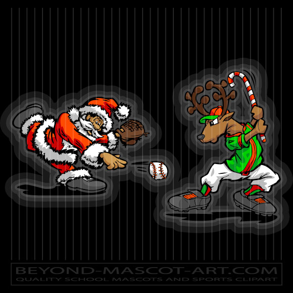 Santa Pitching Baseball to Reindeer