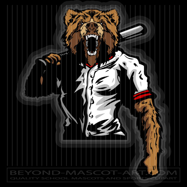 Grizzly Baseball Player with Bat