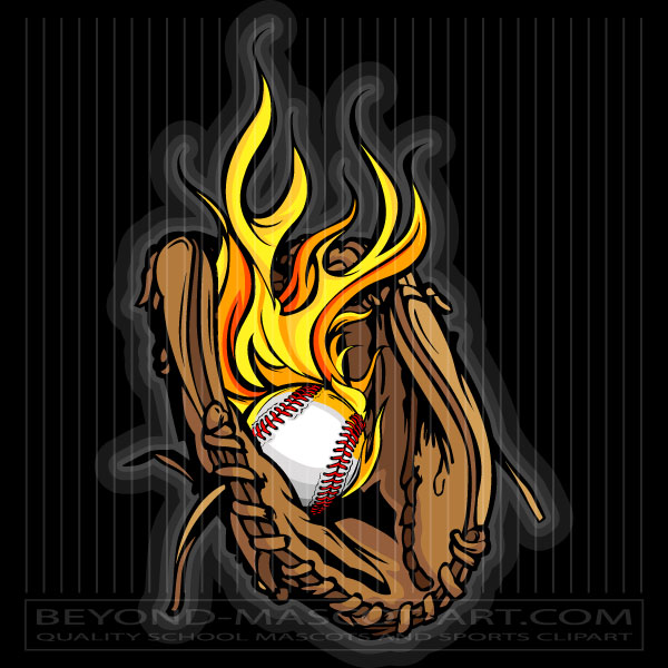 Baseball Glove Flame Clipart